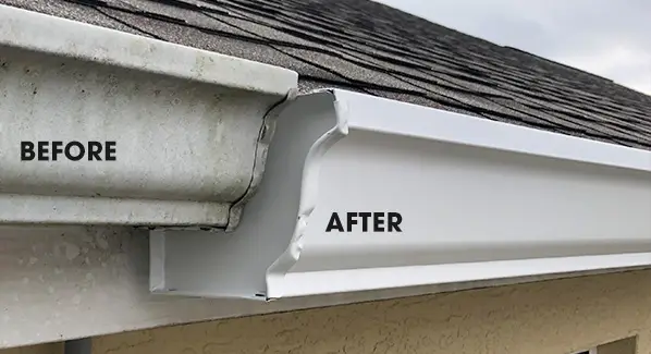 Seamless Gutter b4 and After - Alex Perez Roofing Sacramento